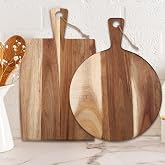 Hsei 2 Pcs Wood Cutting Boards with Handle Charcuterie Boards, Classic | Acacia Decorative Serving Boards,Pizza Cheese Tray for Kitchen Meat Bread, Steak, Round, Rectangle,16x12, 17x10 Inch