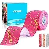 OK TAPE Synthetic Kinesiology Tape Precut Strips, Waterproof Kinesiology Athletic Tape for Muscle Support and Recovery, Reduce Muscle Discomfort Tape, Durable, 2in×16.4ft Roll 20PCS | Pink