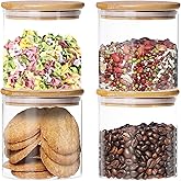 Dabacc 4 Pack Glass Jars with Airtight Bamboo Lids, Glass Kitchen Canisters Clear Container for Food Storage of Dry Goods, Cookie, Candy, Spices, Coffee Beans and More, 18.6 OZ