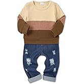 CARETOO Toddler Baby Boy Clothes Long Sleeve Sweatshirt Top Ripped Jeans Pants Set Infant Fall Winter Outfits 1-5T