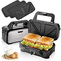 Metine Sandwich Maker Waffle Maker, 3-in-1 Waffle Iron 1200W Power Panini Press with Removable Plates, 5-gears…