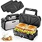 Metine Sandwich Maker Waffle Maker, 3-in-1 Waffle Iron 1200W Power Panini Press with Removable Plates, 5-gears…