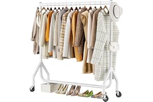 HYSEYY Clothes Clothing Rack, Rolling Heavy Duty Clothes Rack Load 420 LBS With Wheels, Metal Clothes Rack for Hanging Clothes, Portable Standing Clothes Garment Rack, White,48 inches