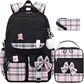 ACESAK Girls Backpack - 3PCS Backpack for Girls Cute School Backpacks for Girls Kindergarten Elementary Preschool Middle Kids School Bags with Lunch Box Pencil Case Set (Black)