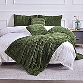 YUSOKI Luxury Faux Fur Blanket for Queen Size Bed 2 Layers,7.3lb,All Ages,Home Decoration Without Pillows (Olive Green,90"x90")