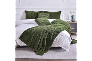 YUSOKI Luxury Faux Fur Blanket,Decorative Soft Fuzzy Fluffy Cozy Blanket Plush Furry Comfy Warm Blanket for Couch Bed Chair Sofa Women Teen Girls Men Gift(Olive Green,Queen 90"x90")