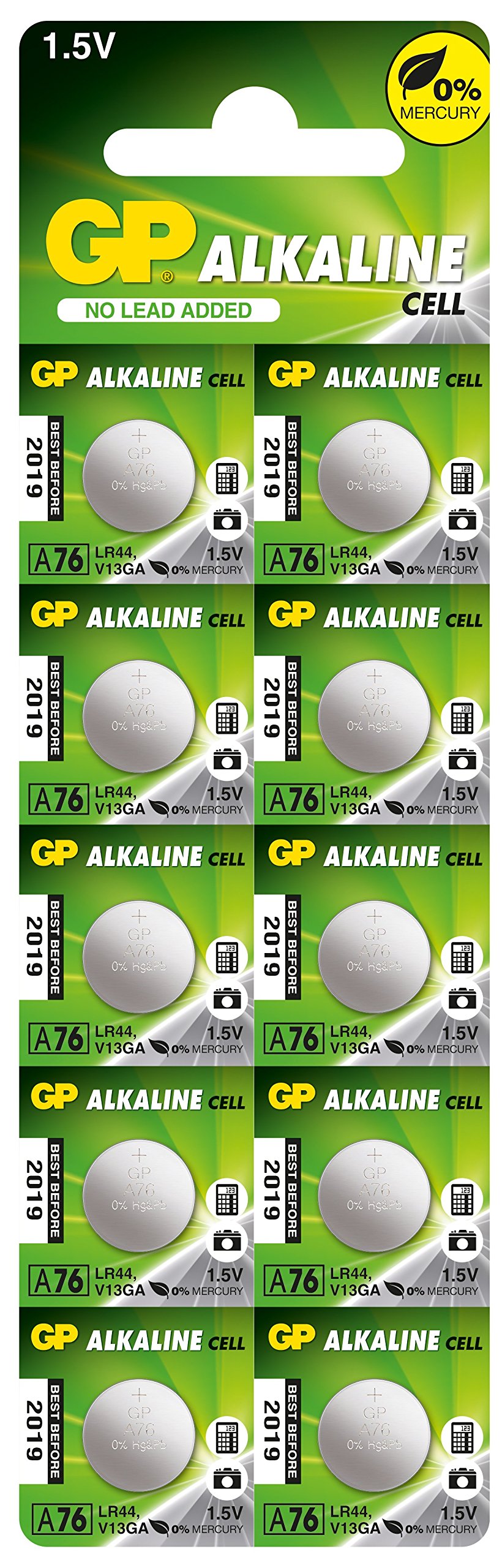 GP A76F-2C10 Alkaline Button Batteries, Pack of 10