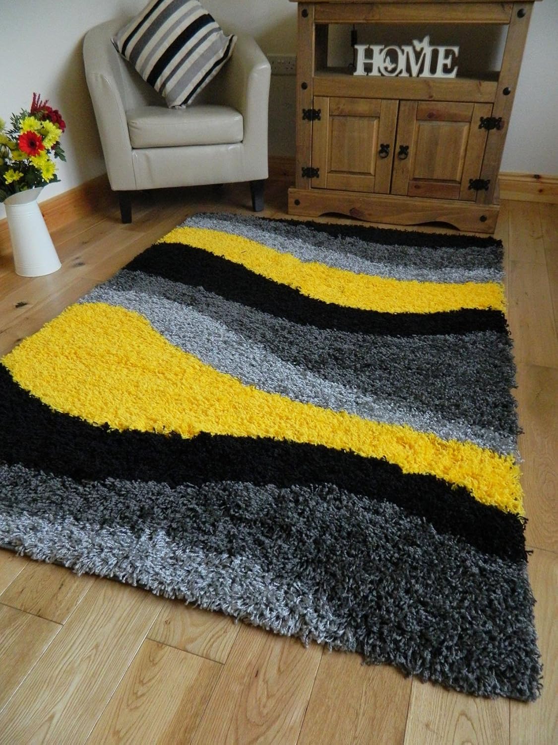 Think Rugs Royal Nomadic 5746 Shaggy Rug Grey Yellow 120 X 170