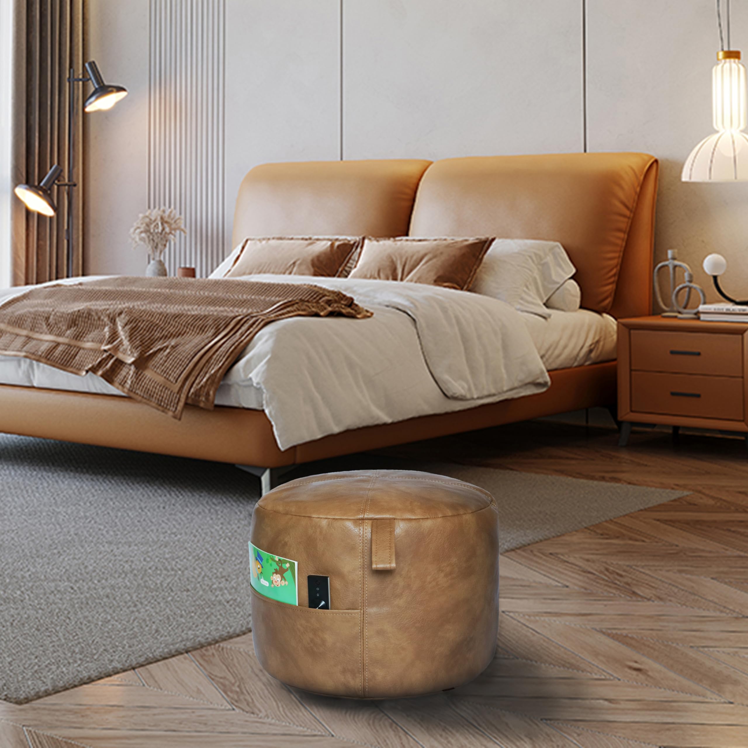 Thgonwid Faux Leather Pouf