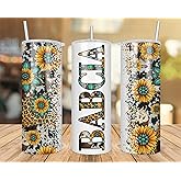 QPTADesignGift Babcia Sunflower Turquoise Gemstone And Leopard - Babcia Skinny Tumbler Cowhide Distressed Tumbler - Western Tumbler 20Oz Skinny Tumbler - Babcia Gift