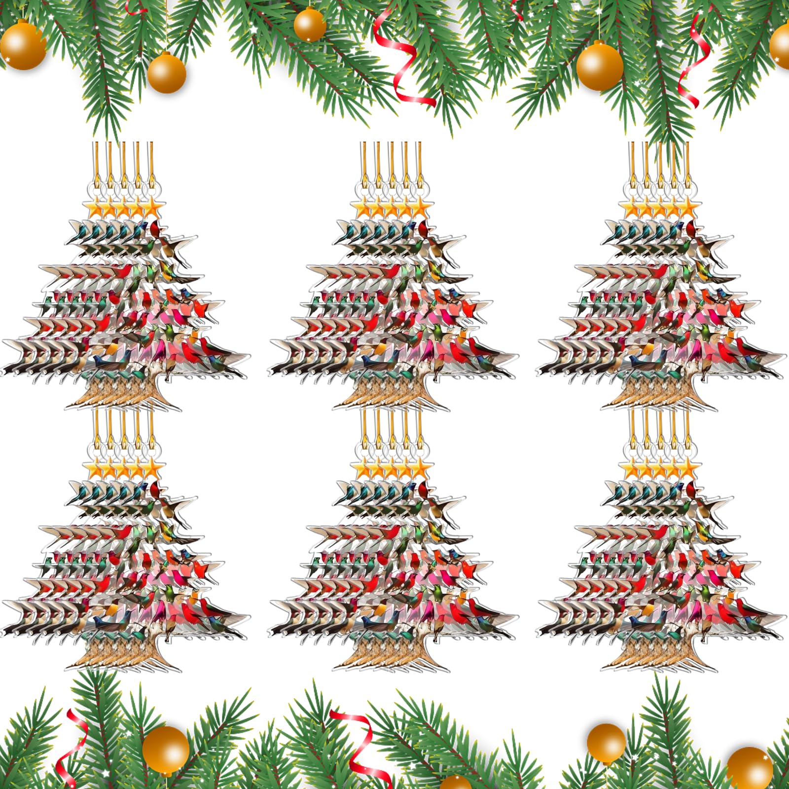 Photo 1 of 20PCS Hummingbird Christmas Ornament, Colorful Hummingbirds Tree Decor, Winter Hummingbirds Stacking Tree Xmas Home Decoration, for Bird Lovers