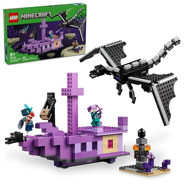 LEGO MINECRAFT THE ENDER DRAGON AND END SHIP BUILDING SET, VIDEO GAME TOY WITH 2 MINECRAFT MINIFIGURES, DRAGON TOY ACTION PLAYSET FOR KIDS, BIRTHDAY GIFT FOR BOYS AND GIRLS AGES 8 AND UP, 21264