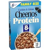 Cheerios Protein Cereal, Cookies &amp; Cr&egrave;me, 8g Protein, Family Size, 15 oz | Oat &amp; Pea Protein Blend, Gluten Free, 12g Whole Grain, Base for Cereal Bars or Trail Mix