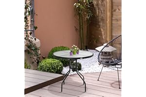 Outsunny 31.5'' Round Bistro Table Outdoor Dining Coffee Table w/Tempered Glass Top Patio Garden Side Table Weather-Resistant