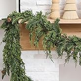Daifunli 1 Pcs 6 ft Christmas Cedar Garland Greenery Realistic Cedar Pine Needles Garland Artificial Decoration for Table, Mantel, Wall, Home Winter Holiday Party Decor