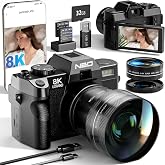 NBD 8K Digital Cameras for Photography with Dual-Lens 16X Zoom | Point and Shoot Camera with 180&deg; Flip Screen, Vlogging Camera Kit for Beginners, Wide Angle &amp; Marco Lens, 2 Batteries