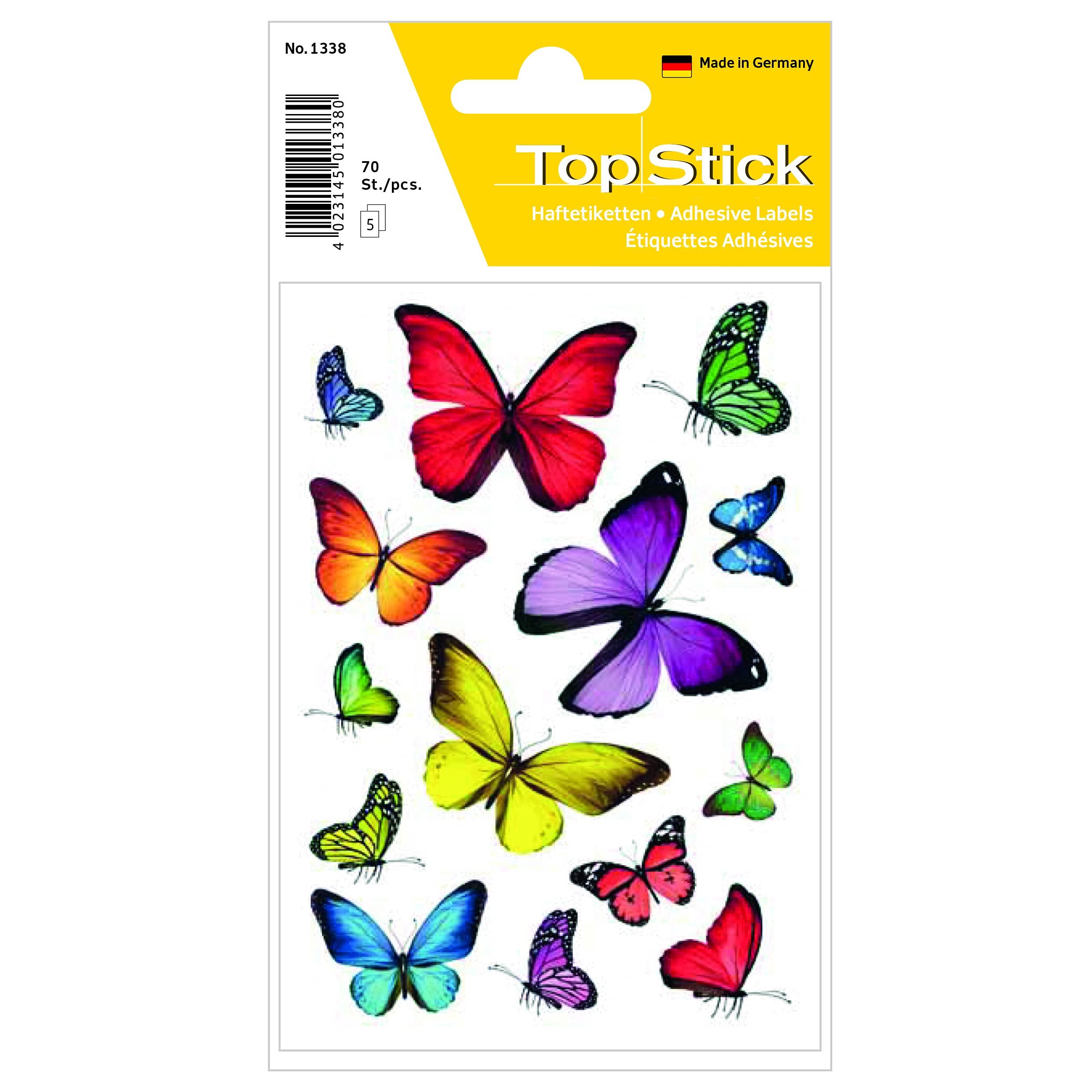 TopStick 1338 Stickers for Kids with Butterfly Motifs, 14 Labels Per Sheet, 700 Labels, Stickers for Children for Gifts, Scrapbooking, Decoration, Rewards