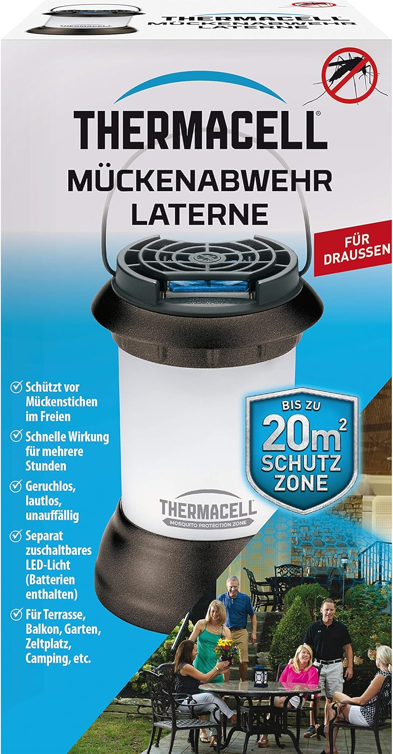 Thermacell Mückenabwehr Laterne, Mückenschutz mit sanfter LED Umgebungsbeleuchtung, dekorativ und effektiv gegen Mücken im Garten, auf der Terrasse oder dem Balkon