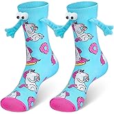 TagreSpike Novelty Magnetic Hand Holding Socks Funny Unicorn Donut Happy Birthday Holding Hands Sock for Girls Blue Pink Cute Crazy Animal Couple Socks Graduation 2025 Gifts