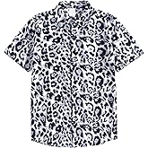 JG JENNY GHOO Men's Leopard Print Shirt Summer Short Sleeve Cheetah Animal Print Hawaiian Button-Down Shirts