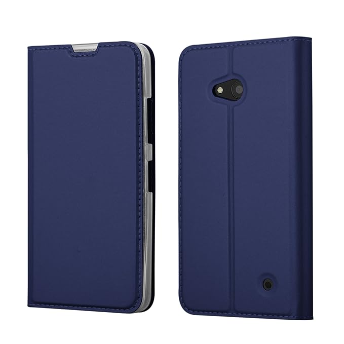 Cadorabo Hülle für Nokia Lumia 640 - Hülle in DUNKEL BLAU – Handyhülle mit Standfunktion und Kartenfach im Metallic Look - Ca