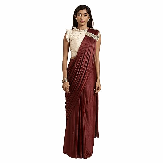 Womanista Crepe with Blouse Piece Saree (TKIM9898_Magenta_Free Size)