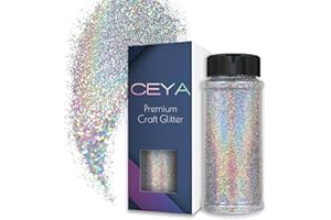 Ceya 3.5oz/ 100g Holographic Ultra Fine Glitter Powder Laser Silver Glitter 1/128” 0.008” 0.2mm for Slime Epoxy Resin Craft T