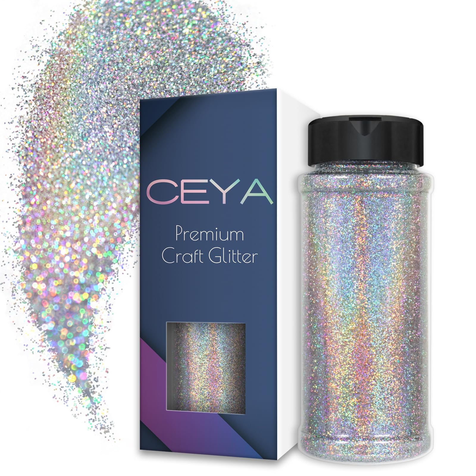 Ceya 3.5oz/ 100g Ultra Fine Glitter Powder Laser Silver Holographic Glitter 1/128” 0.008” 0.2mm for Slime Epoxy Resin Craft Tumbler Jewelry Nail Art Festival Makeup Scrapbook Painting Wedding Cards