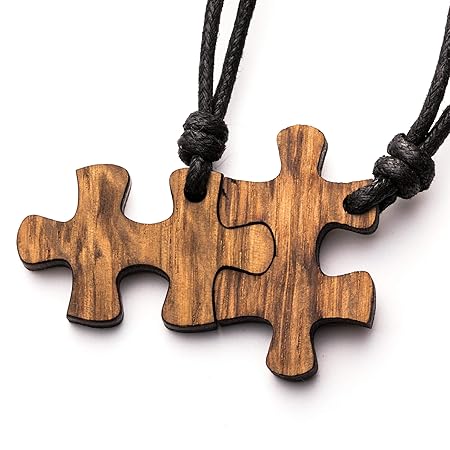 treeforce Puzzle Pärchen Halskette, Schlüsselanhänger oder Auto- Anhänger 3in1 DIY Schmuck aus Kupfereiche