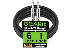GEARit Professional Speaker Cable (6ft) 12AWG Pure Copper 1/4 inch to 1/4 inch TS Straight Male to Male for Amplifier, Speake