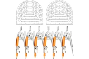 MOTOTO 12 Pack Geometry Tool Set, Math Compass for Geometry and 6 Inch Protractor Set Include Metal Compass with Pencil and Clear Plastic Protractor for Student Classroom Office Woodworking Art Drawing