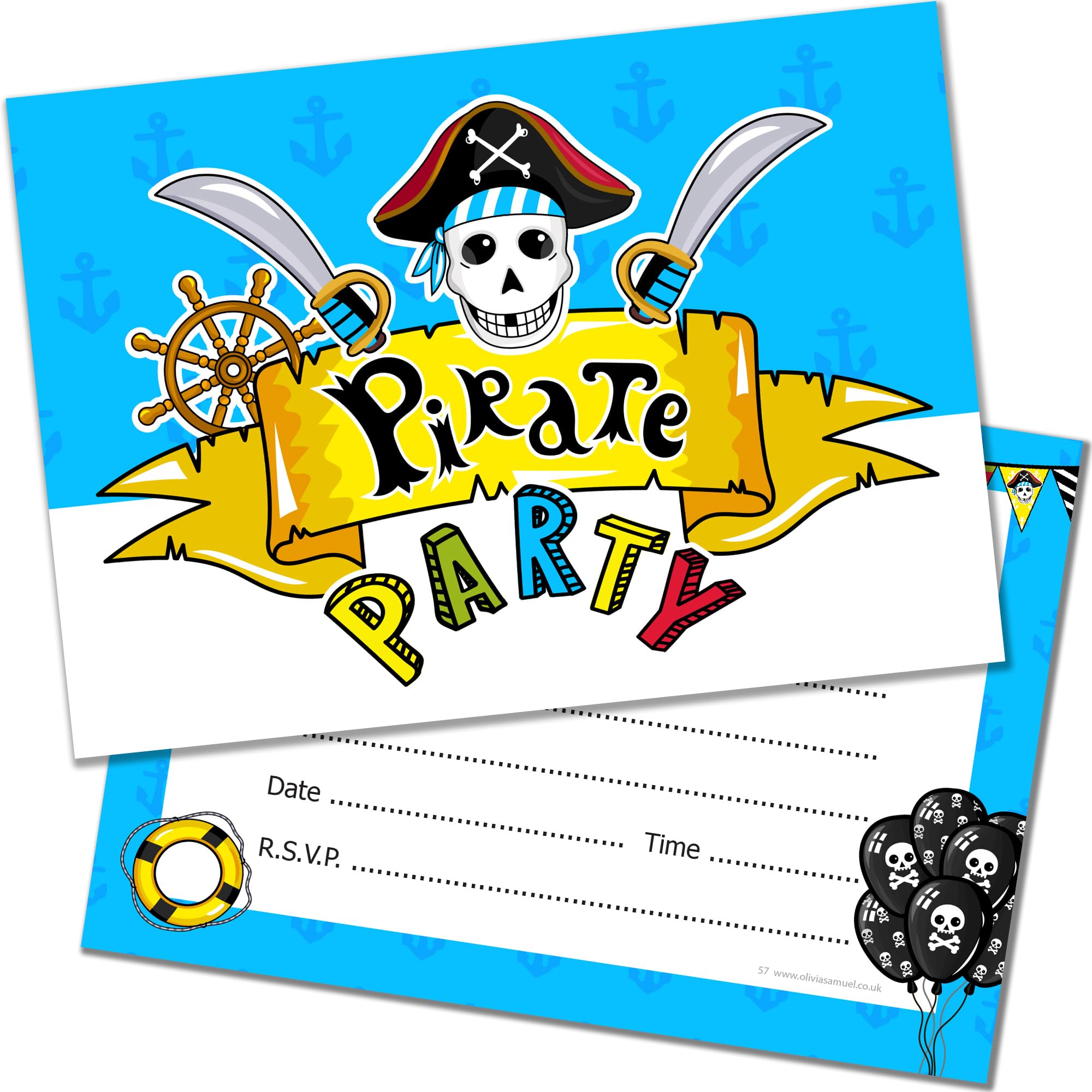 Olivia Samuel 20 x Pirate Party Birthday Invitations from Postcard Style with envelopes