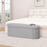 Bonlife Folding Ottoman Storage Bench Boucle Grey 100L 110x38x38cm view 2