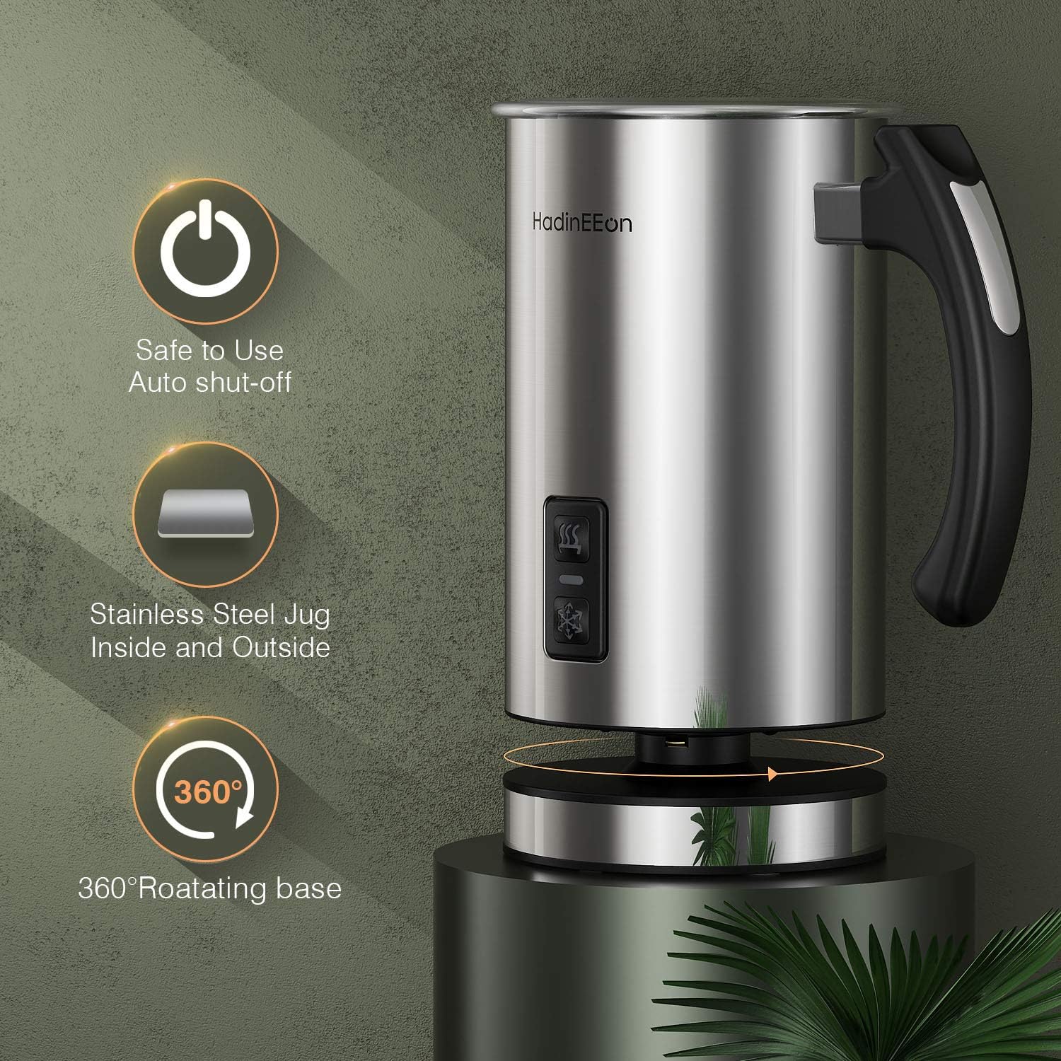 HadinEEon Milk Frother, Stainless Steel 16.9oz/3.4oz Electric Milk Frothr Automatic Milk Steamer, Hot and Cold Foam Maker and Milk Warmer (silver New version): Kitchen & Dining