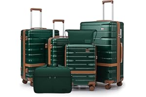 NEISIA Luggage Sets Lightweight Hard Shell Suitcases with Spinner Wheels for Family Travel - Durable PC+ABS Material Carry On Luggage YKK Zippers (Dark Green, 6 Piece Sets (18/20/24/28/DB/TB))