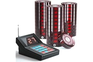 Bulipu Wireless Paging Queuing Calling System Transmitter+30Pcs Coaster Pagers Restaurant