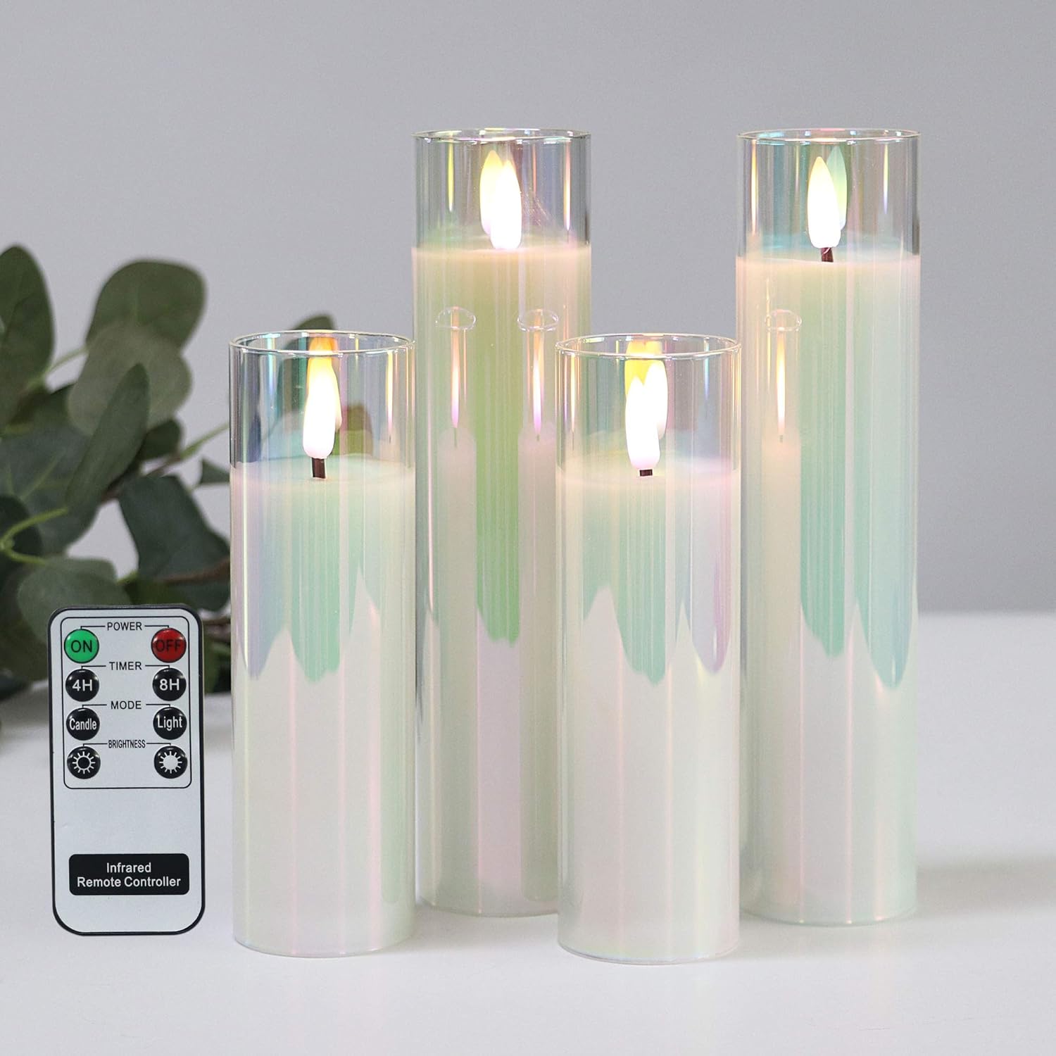 Pearl Shinning Glass Battery Operated LED Candles, White Slim Flameless