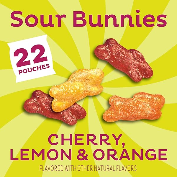 ANNIE’S SOUR BUNNIES FRUIT FLAVORED SNACKS, CHERRY, LEMON & ORANGE FLAVORS, MADE WITH ORGANIC FRUIT JUICE, VALUE PACK, 15.4 OZ