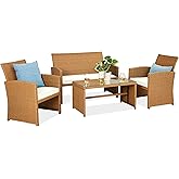 Best Choice Products 4-Piece Outdoor Wicker Patio Conversation Furniture Set for Backyard w/Coffee Table, Seat Cushions - Nat