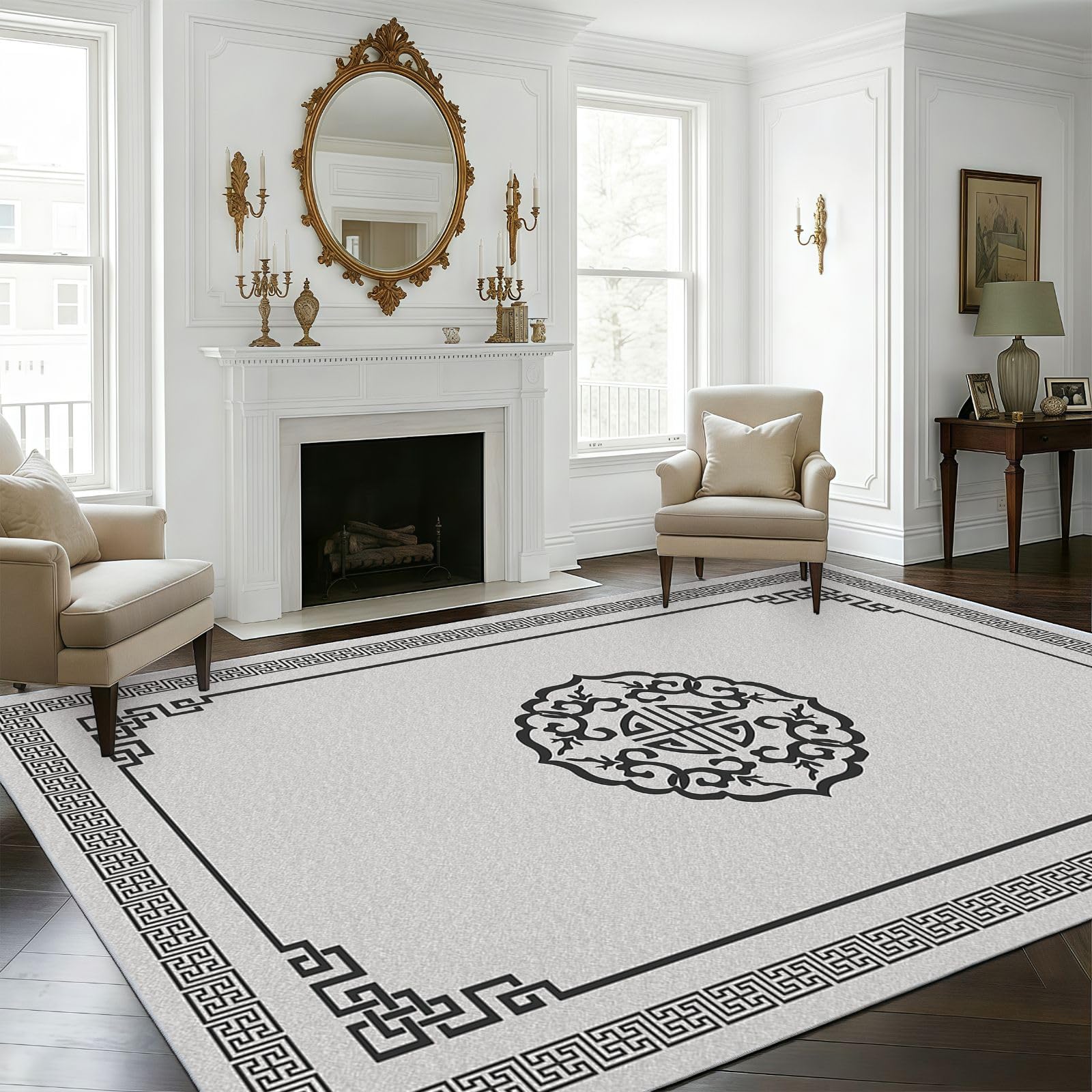 Photo 1 of Airsell Area Rugs, Low-Profile Non-Slip Modern Carpet for Living Room and Bedroom, Lightweight Easy Clean Rug for Dining Room, Hallway,Pet Room (5x8 Ft Grey Modern A-06 Area Rug)