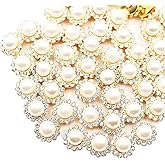 12mm 150pcs Imitation White Pearl Sew on Pearls Rhinestones, Crystal Glass Gem Jewels Sewing for Crafting, Metal Base Claw Sunflower Shape Round Rhinestones for Crafts, Clothes Shoes Hats Accessories