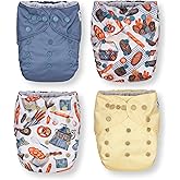 Nora's Nursery Cloth Pocket Diapers 4 Pack with 4 Inserts - Waterproof Cover, Washable, Reusable & One Size Adjustable Pocket Diapers for Newborns and Toddlers - Knead It