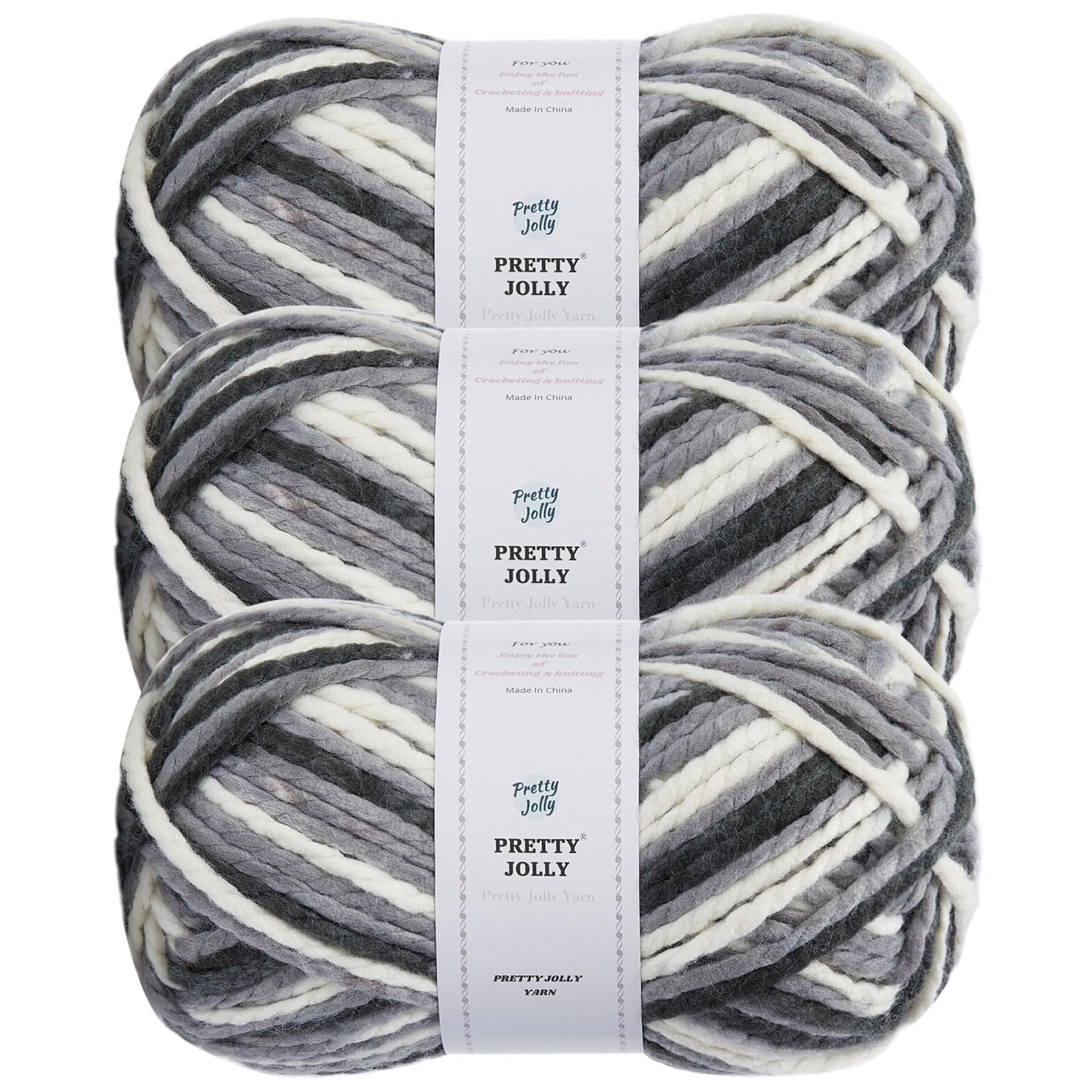 Pretty Jolly 3 Skeins Bulky Acrylic Yarn - Soft Colorful for Crocheting and Knitting - Total Length 3×110m/3×150g (Ink)