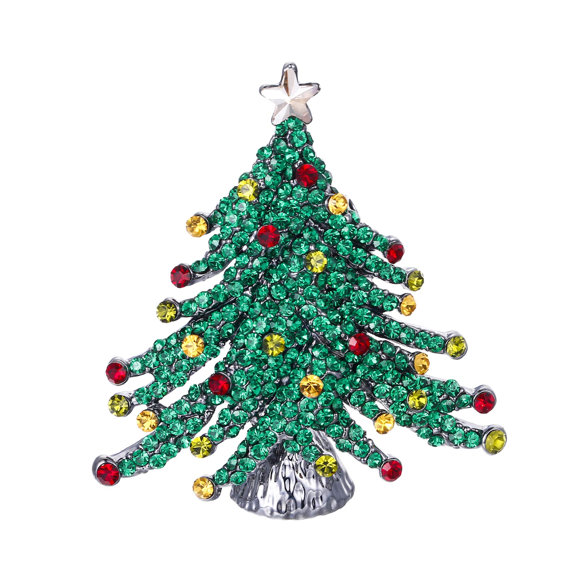 EVER FAITH Austrian Crystal Winter Christmas Wishing Tree with Little Star Brooch Green Black-Tone