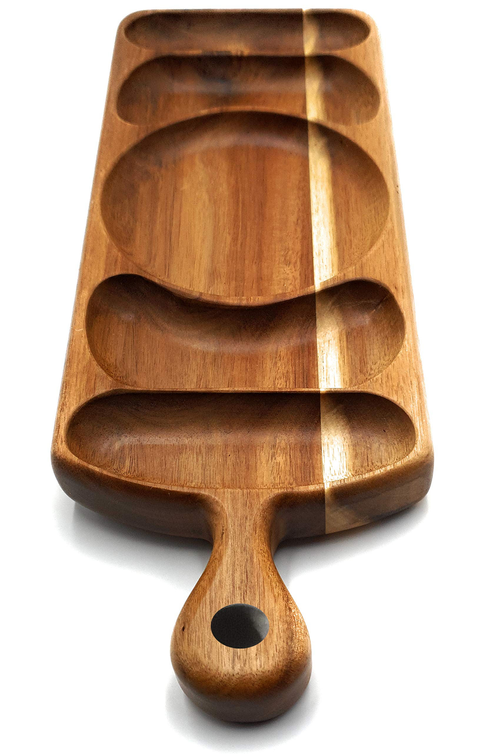Acacia Wood Serving Platter 43 x 15cm with Grooves & Handle XL Luxury Snack Paddle Large XL Reversible Tray for Dinner Parties Ideal for Chips Dips Crudités Cheese Charcuterie Deluxe Present Gift UK