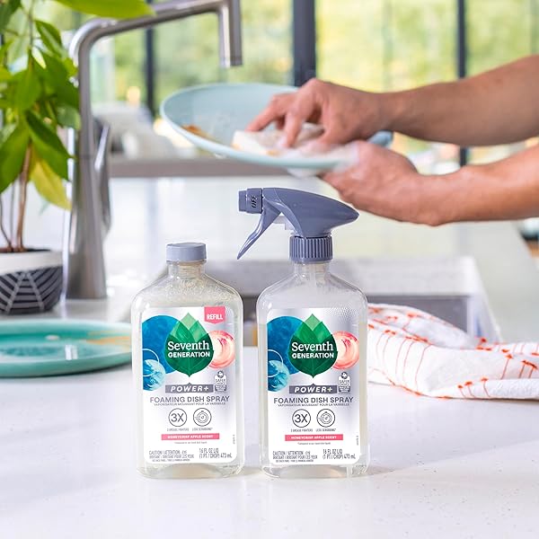 SEVENTH GENERATION POWER+ FOAMING DISH SPRAY DISHWASHING SOAP HONEY CRISP APPLE CUTS GREASE 16 OZ