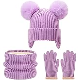 FENELY 3Pcs Kids Winter Hat Scarf Gloves Set, Children Knit Warm Ear Cap with Gloves Neck Warmer for Boys Girls 3-10 Years