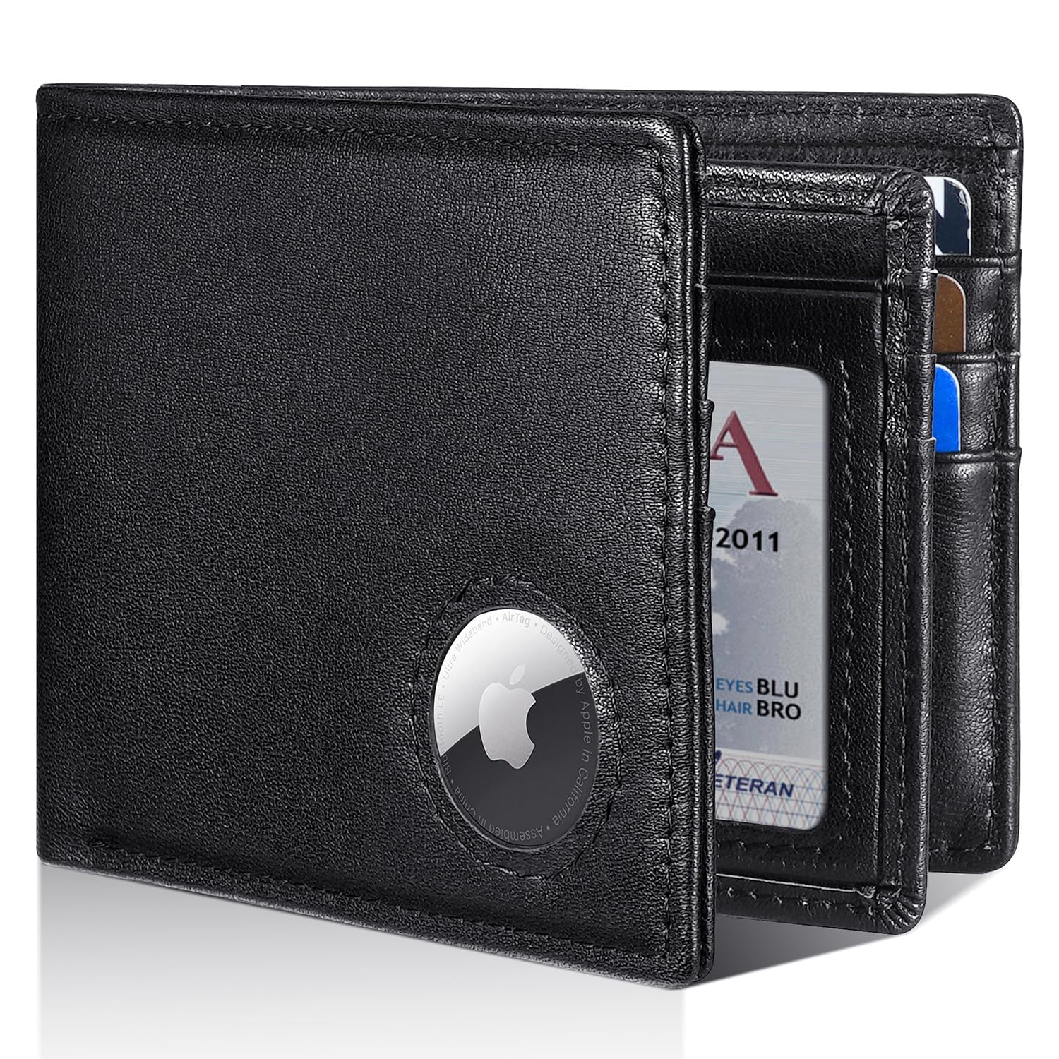 Mens Wallet With AirTag Holder, Bifold Leather RFID