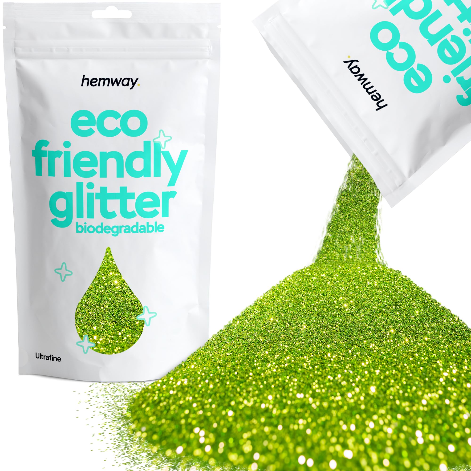 Eco Friendly Biodegradable Glitter | Lime Green - Ultrafine 100g, Plant Based, Biodegradable Glitter for Craft, Face, Hair, Nail, Body and Festival - Hemway — image 1