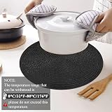 Pauwer Round Placemats and Coasters Set of 6 Black Non Slip Heat Resistant view 2
